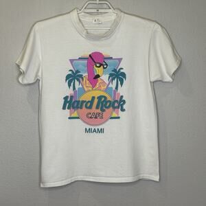 Vintage Hard Rock Cafe Miami Pink Flamingo T-Shirt Size Large USA Made Palm Tree